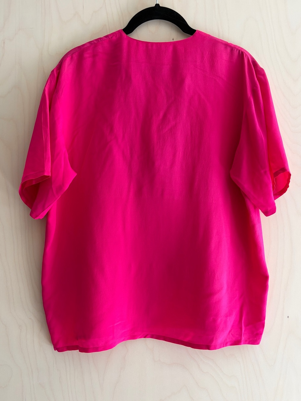 Oscar de la Renta Hot Pink Silk Short Sleeve Blouse - Picture 4 of 5